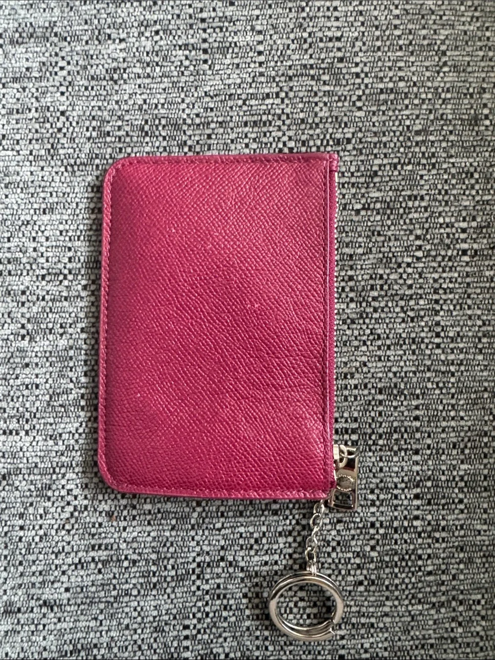 Coach Fuchsia Leather Zip Card Case with Key Ring
